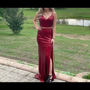 Dark red two piece prom dress. Worn one time. In great condition.